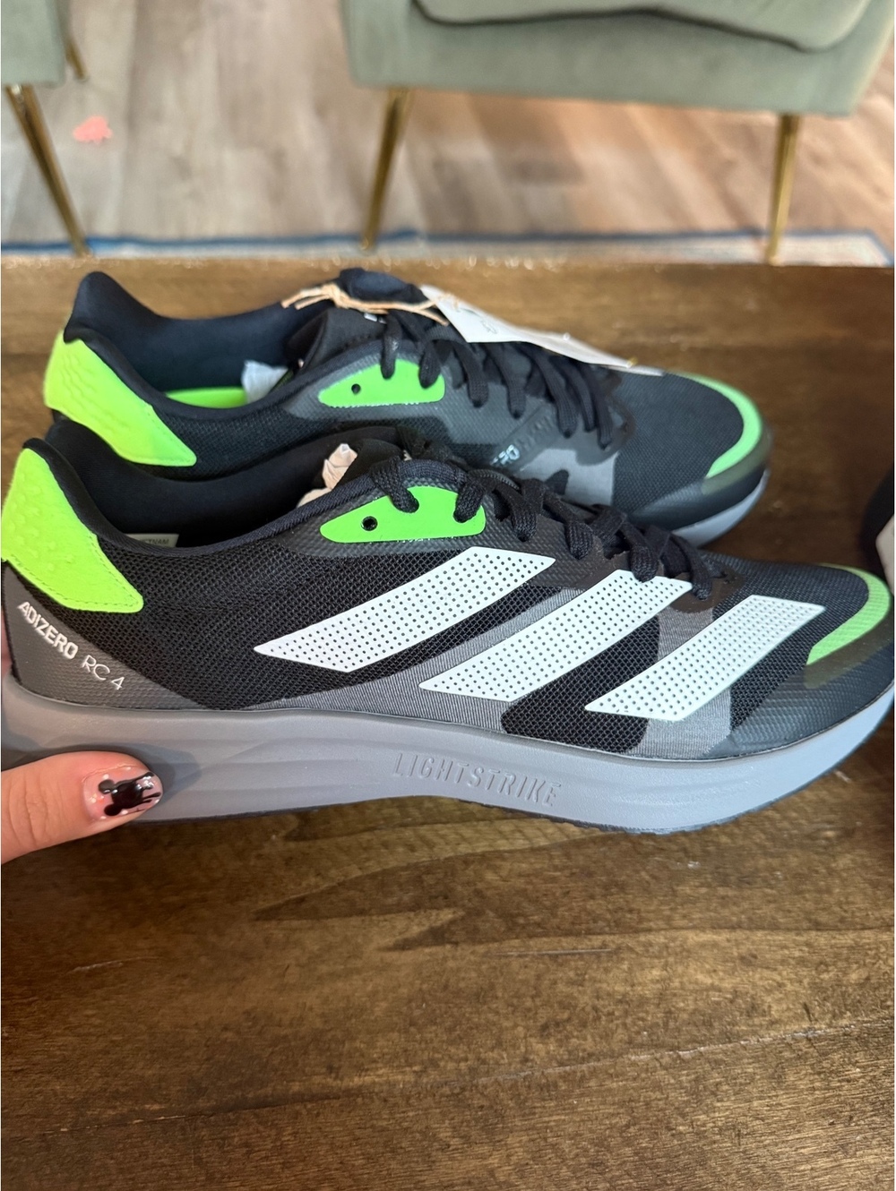 Adidas Adizero RC 4 Running Shoes Black and Neon Green Size 7.5